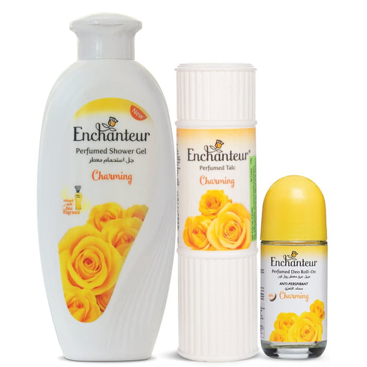Enchanteur Charming Shower gel 250gms, Charming Talc 125gms & Charming Roll-On Deodorant, 50ml By Enchanteur