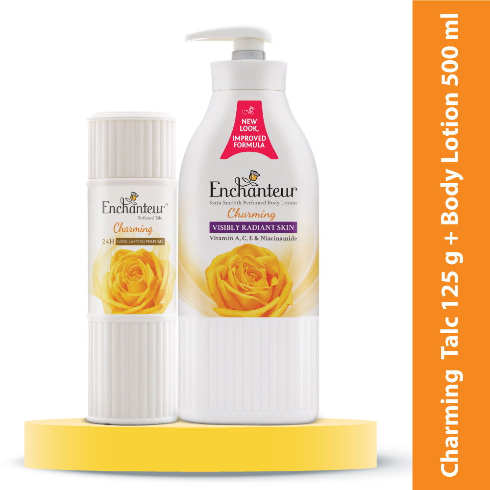 Enchanteur Charming Perfumed Body Talc 125gms & Charming Hand and Body Lotion 500ml