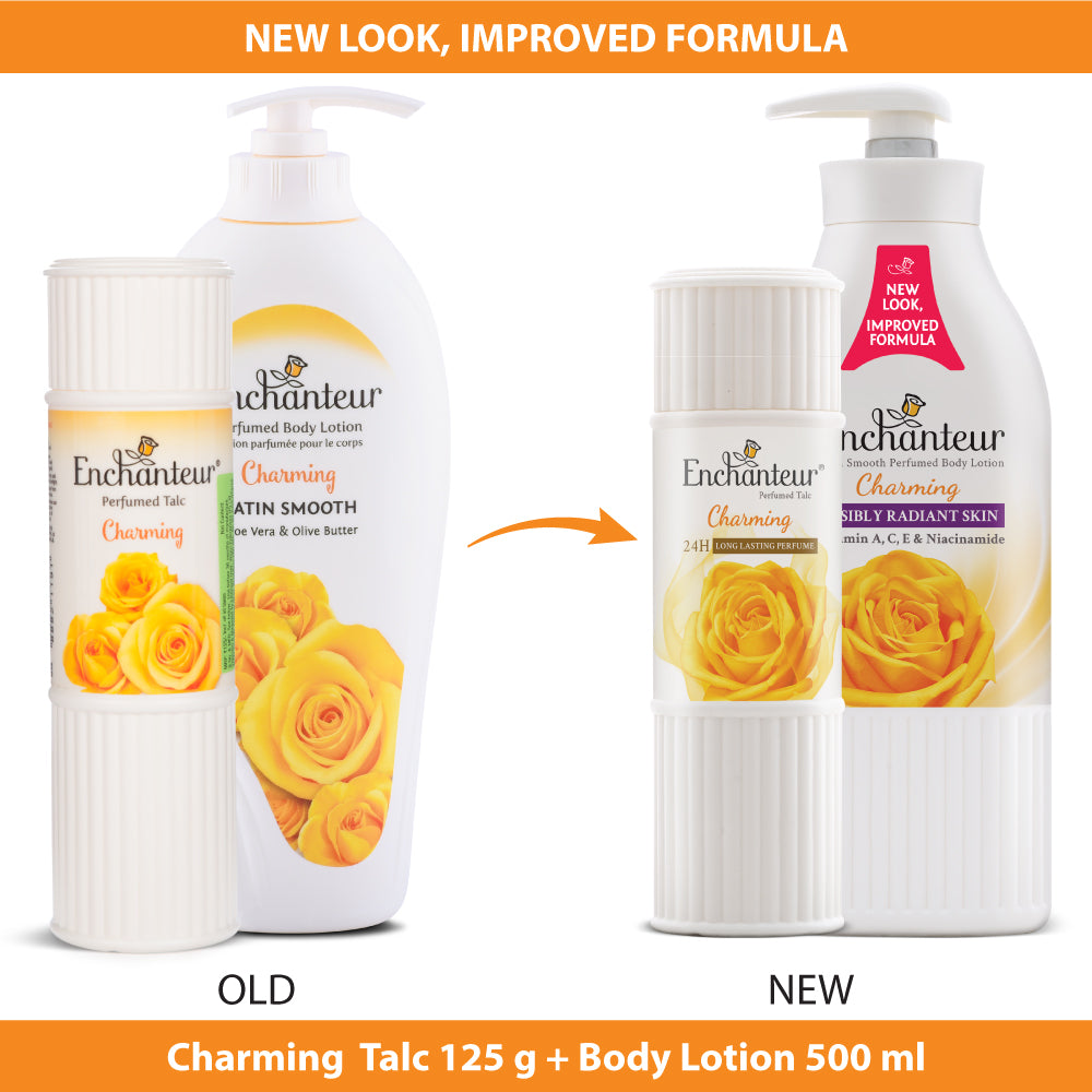 Enchanteur Charming Perfumed Body Talc 125gms & Charming Hand and Body Lotion 500ml
