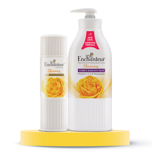Enchanteur Charming Perfumed Body Talc 125gms & Charming Hand and Body Lotion 500ml