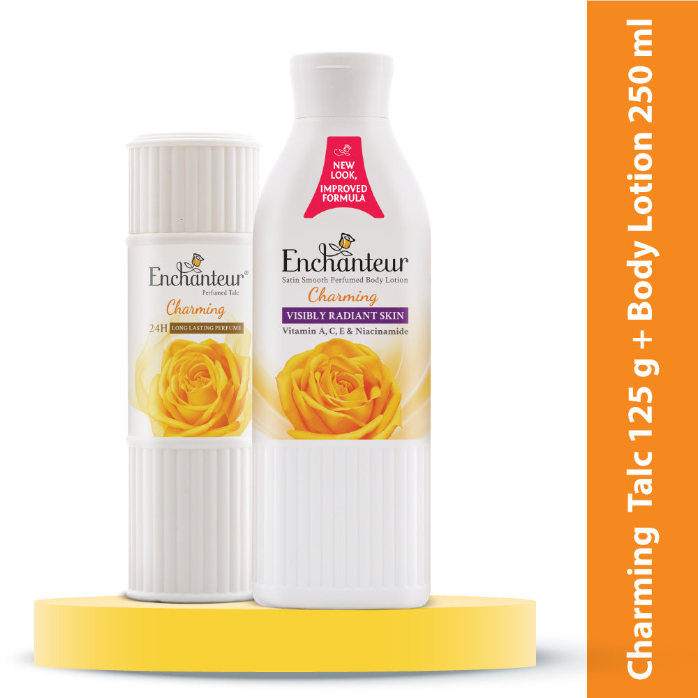Enchanteur Charming Perfumed Body Talc 125gms & Charming Hand and Body Lotion 250ml