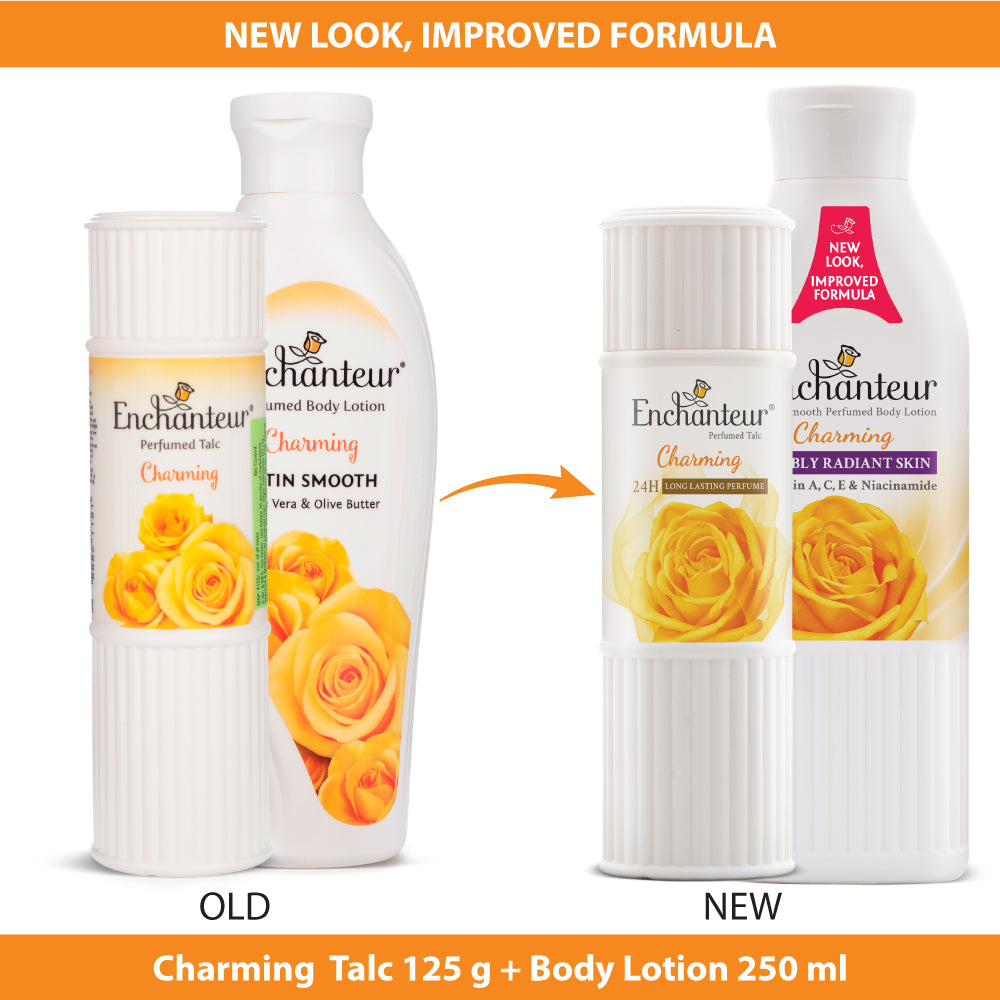 Enchanteur Charming Perfumed Body Talc 125gms & Charming Hand and Body Lotion 250ml