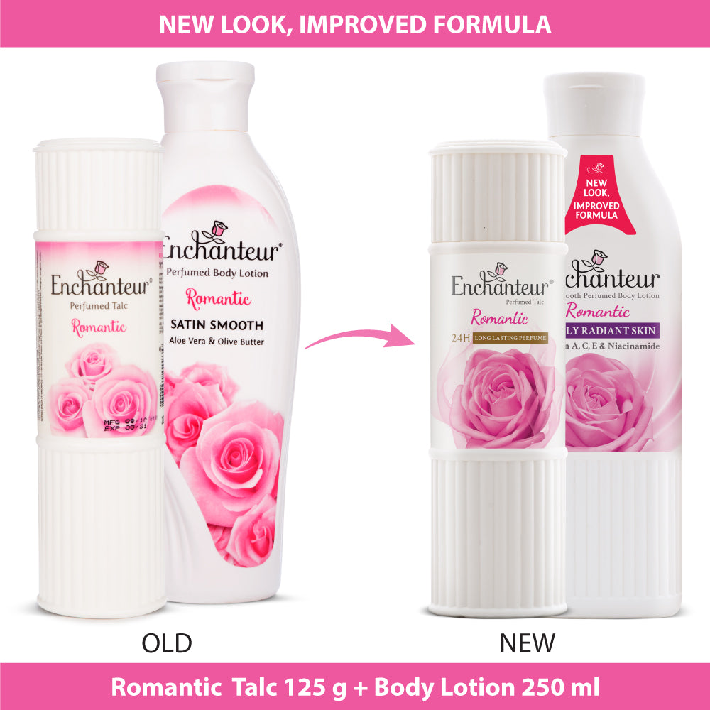Enchanteur Romantic Perfumed Body Talc 125gms & Romantic Hand and Body Lotion 250ml