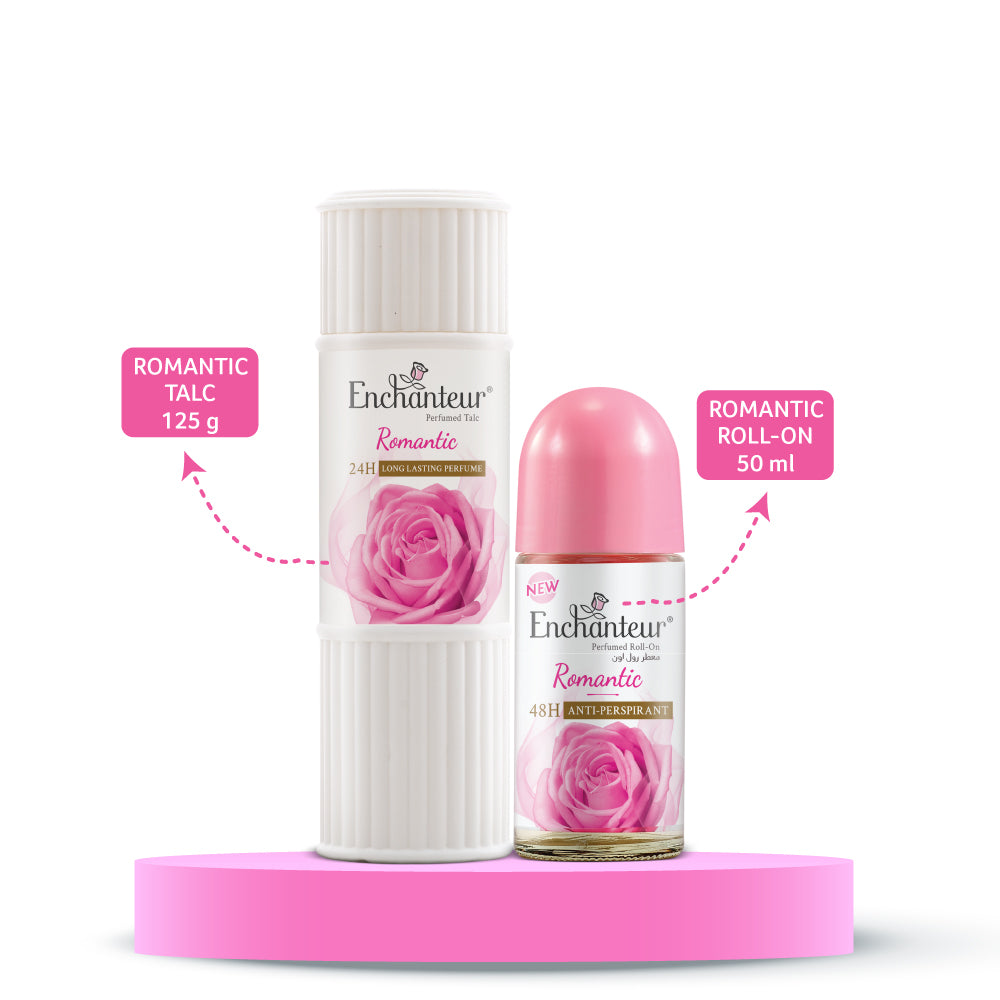 Enchanteur Romantic Perfumed Body Talc 125gms & Romantic Roll-On Deodorant 50ml
