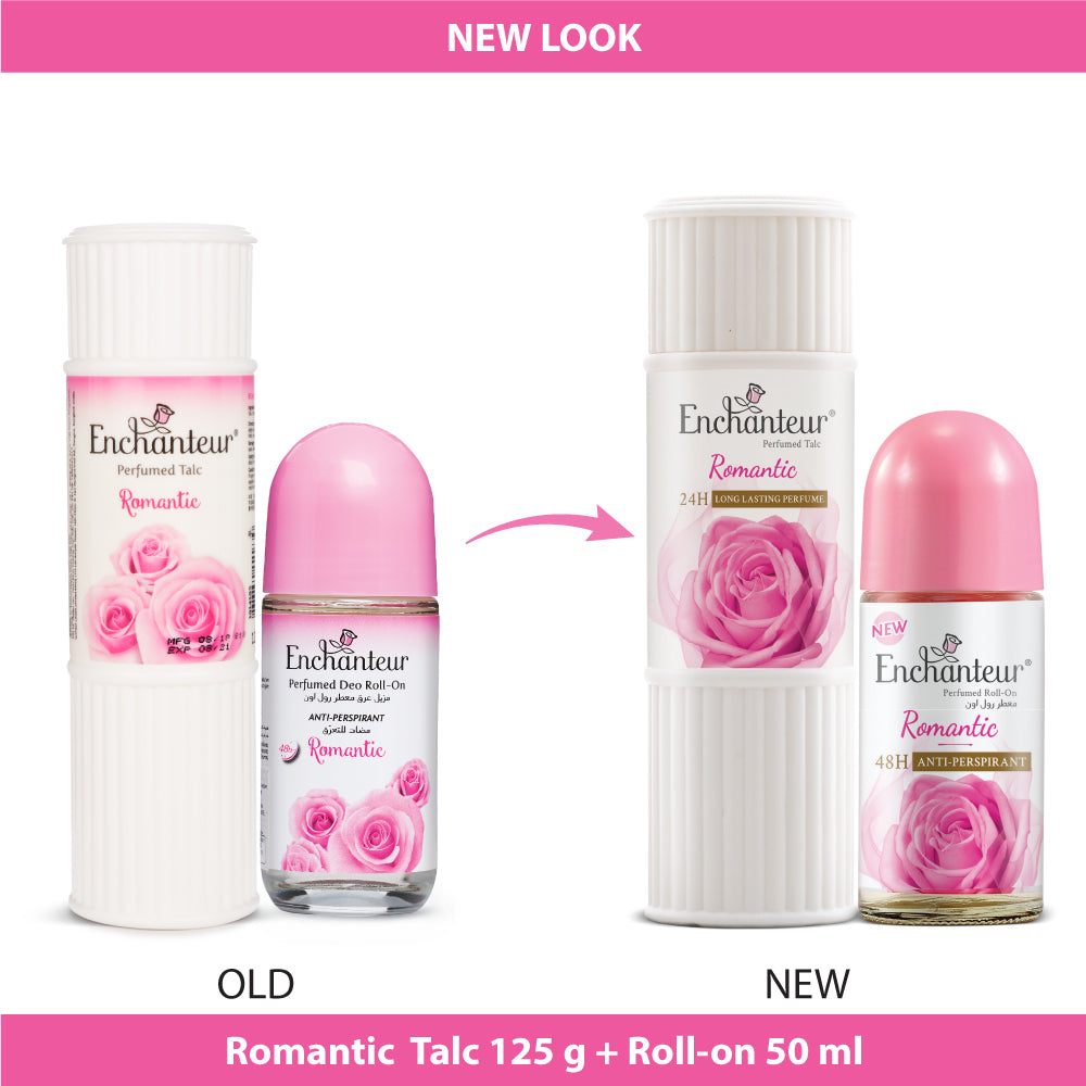 Enchanteur Romantic Perfumed Body Talc 125gms & Romantic Roll-On Deodorant 50ml