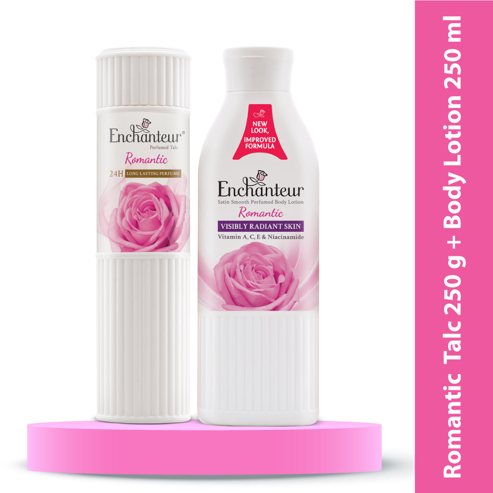 Enchanteur Romantic Perfumed Body Talc 250gms & Romantic Hand and Body Lotion 250ml