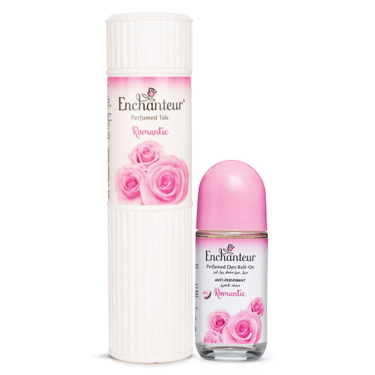 Enchanteur Romantic Perfumed Body Talc 250gms & Romantic Roll-On Deodorant 50ml By Enchanteur
