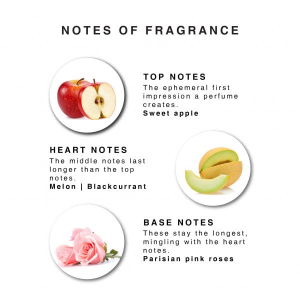 Enchanteur Paris Belle Amour Eau de Toilette, blended with hints of Roses, Apples, Blackcurrants and Melon