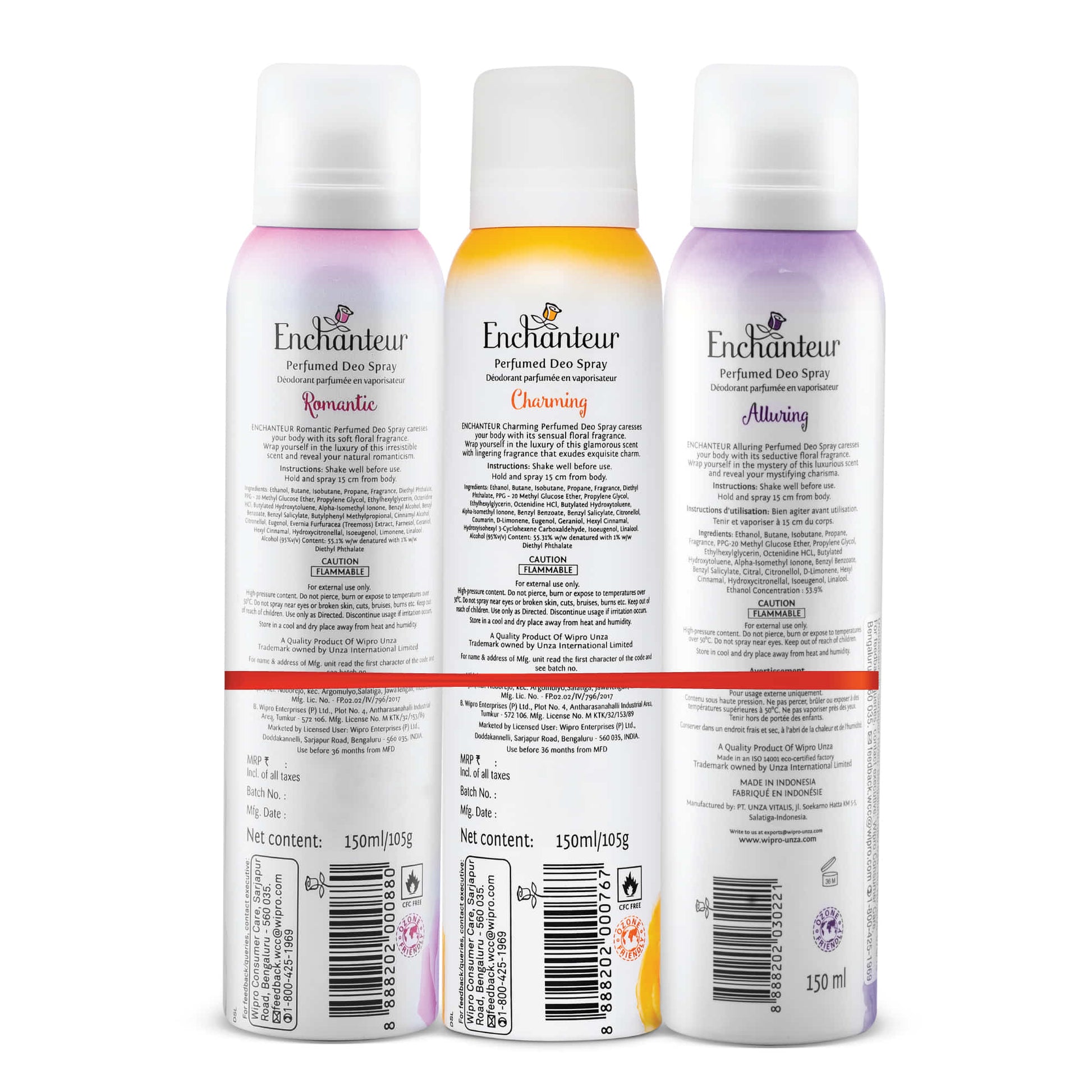 Enchanteur Romantic, Charming and Alluring Perfumed Deo Spray, 150ml each By Enchanteur