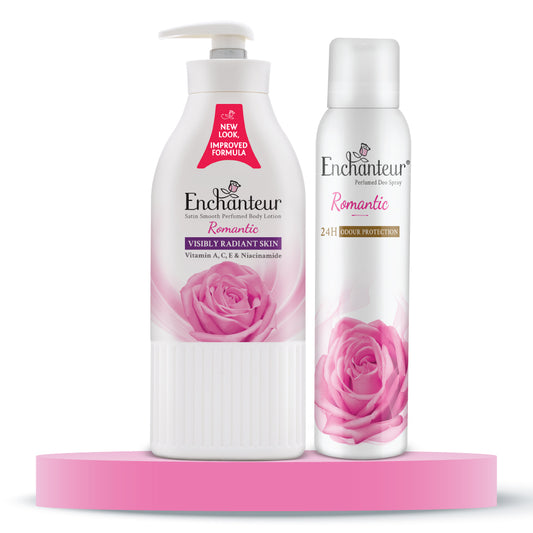 Enchanteur Romantic Hand and Body Lotion, 500ml & Romantic Perfumed Deo Spray 150ml