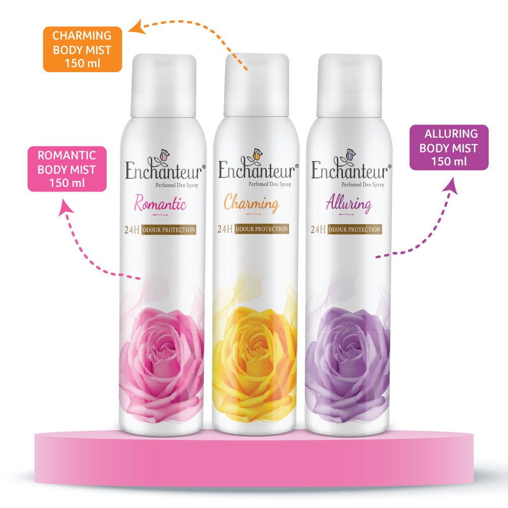 Enchanteur Romantic, Charming and Alluring Perfumed Deo Spray, 150ml each