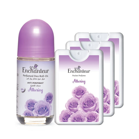 Enchanteur Alluring Roll-On Deodorant 50ml & Alluring Pocket Perfume, 18ml (Pack of 3) By Enchanteur