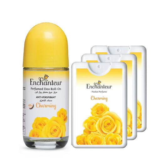 Enchanteur Charming Roll-On Deodorant 50ml & Charming Pocket Perfume, 18ml (Pack of 3) By Enchanteur