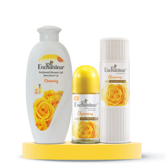 Enchanteur Charming Shower gel 250gms, Charming Talc 125gms & Charming Roll-On Deodorant, 50ml
