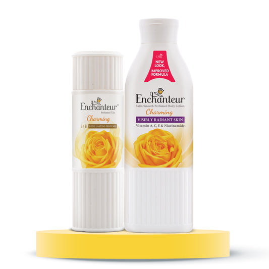 Enchanteur Charming Perfumed Body Talc 125gms & Charming Hand and Body Lotion 250ml