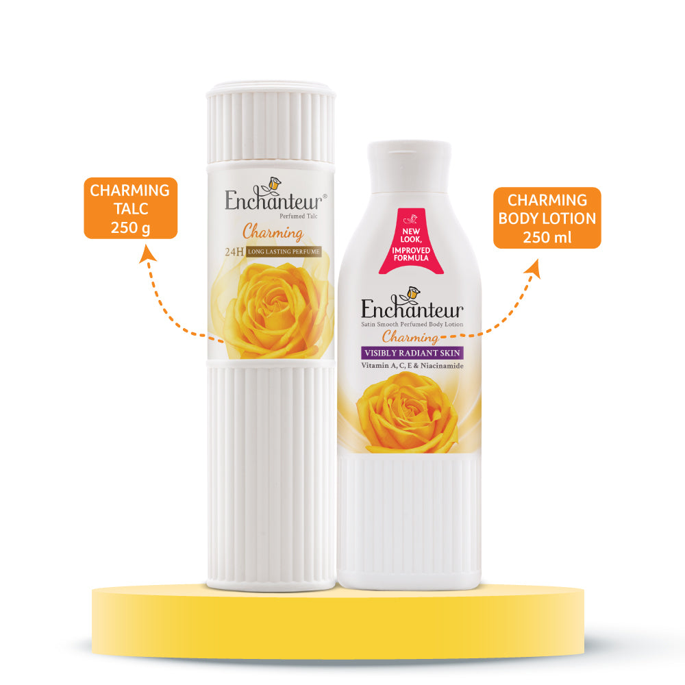 Enchanteur Charming Perfumed Body Talc 250gms & Charming Hand and Body Lotion 250ml