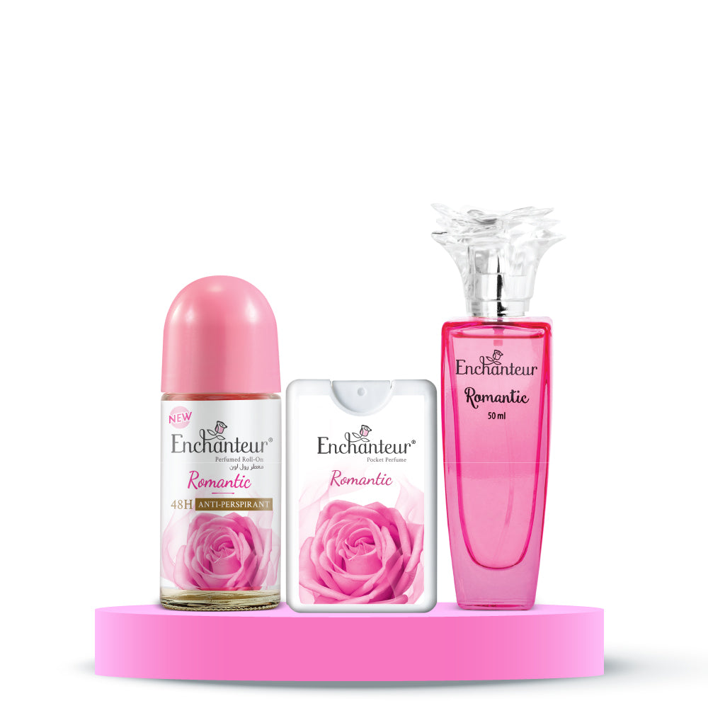 Enchanteur Romantic Daily wear Perfume for Women 50 ml & Romantic Roll-On Deodorant 50 ml & Romantic Pocket Perfume 18 ml