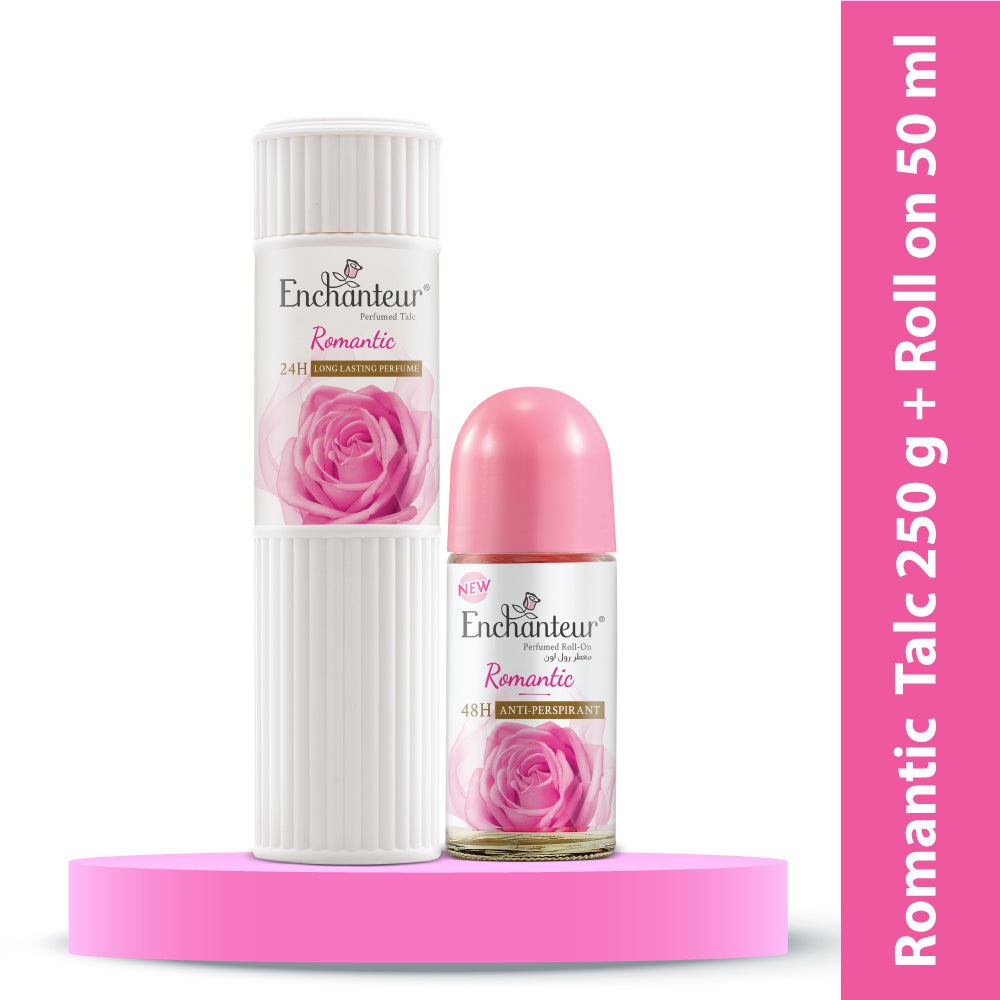 Enchanteur Romantic Perfumed Body Talc 250gms & Romantic Roll-On Deodorant 50ml