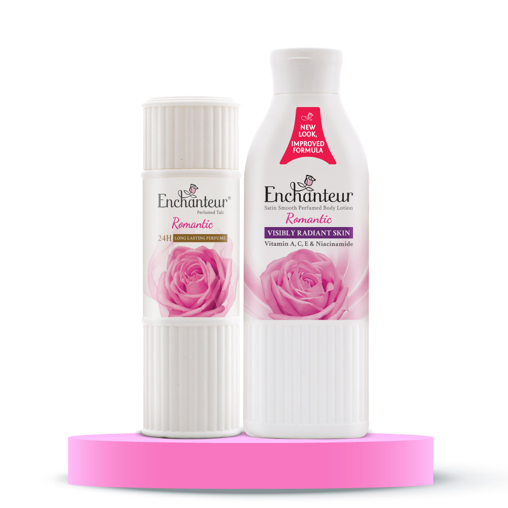 Enchanteur Romantic Perfumed Body Talc 125gms & Romantic Hand and Body Lotion 250ml