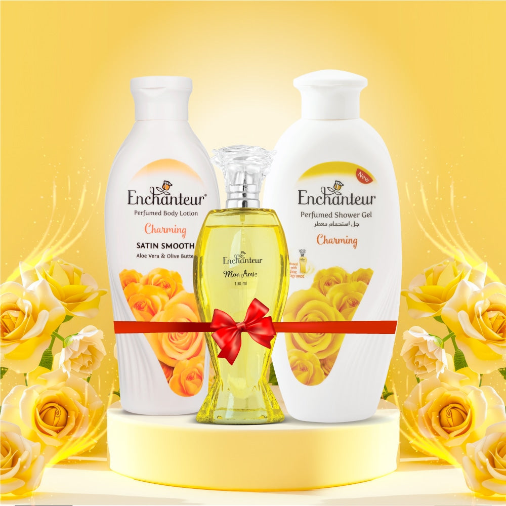 Enchanteur Mon Amie Daily wear Perfume for Women, 100 ml & Charming Hand and Body Lotion, 250ml & Charming Shower gel, 250gm