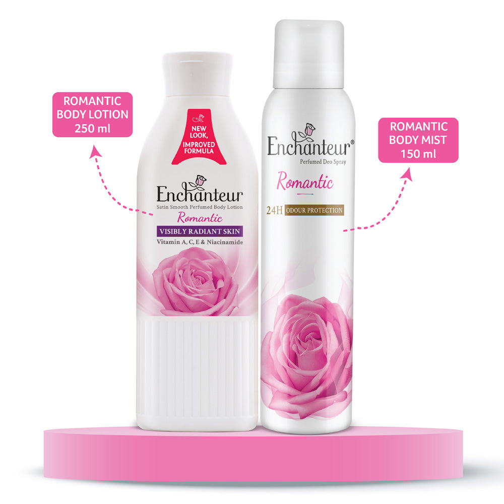 Enchanteur Romantic Hand and Body Lotion, 250ml & Romantic Perfumed Deo Spray 150ml