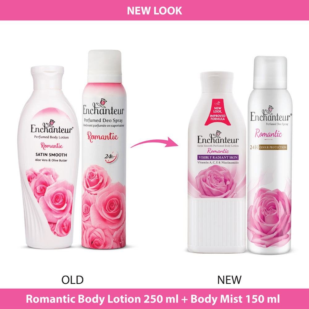 Enchanteur Romantic Hand and Body Lotion, 250ml & Romantic Perfumed Deo Spray 150ml