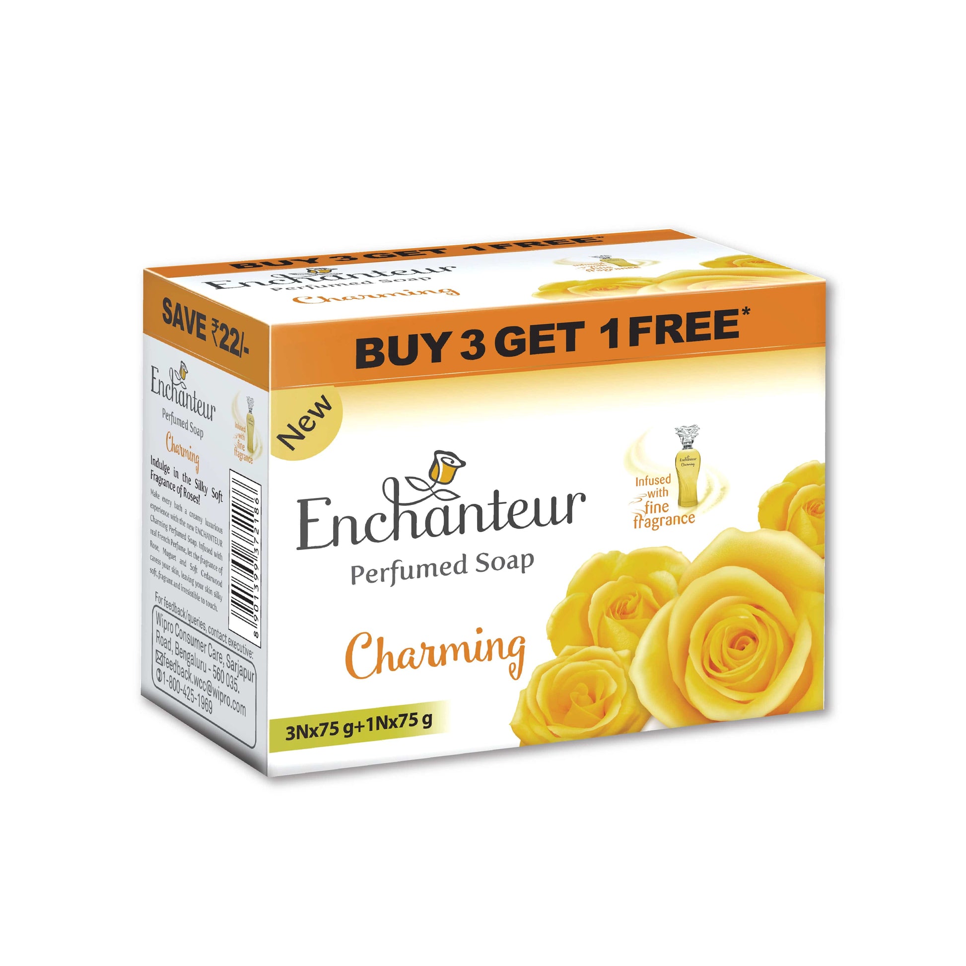 Enchanteur Perfumed Charming Bathing Soap Bar, Pack of 3+1