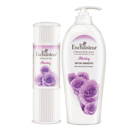 Enchanteur Alluring Perfumed Body Talc 125gms & Alluring Hand and Body Lotion 500ml By Enchanteur