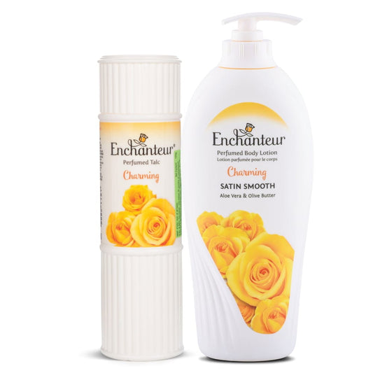 Enchanteur Charming Perfumed Body Talc 125gms & Charming Hand and Body Lotion 500ml By Enchanteur