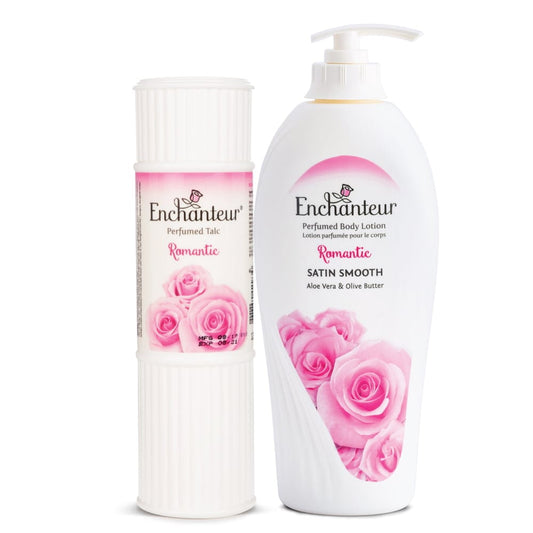 Enchanteur Romantic Perfumed Body Talc 125gms & Romantic Hand and Body Lotion 500ml By Enchanteur