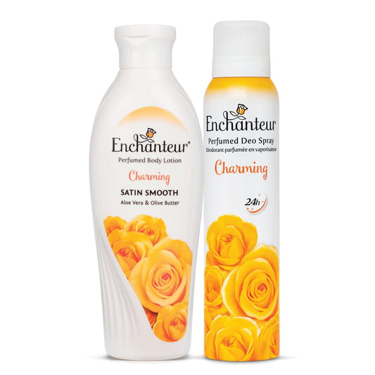 Enchanteur Charming Hand and Body Lotion, 250ml & Charming Perfumed Deo Spray 150ml By Enchanteur
