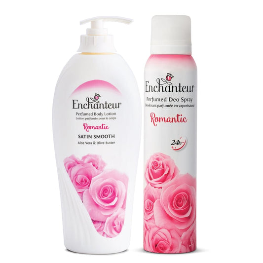 Enchanteur Romantic Hand and Body Lotion, 500ml & Romantic Perfumed Deo Spray 150ml